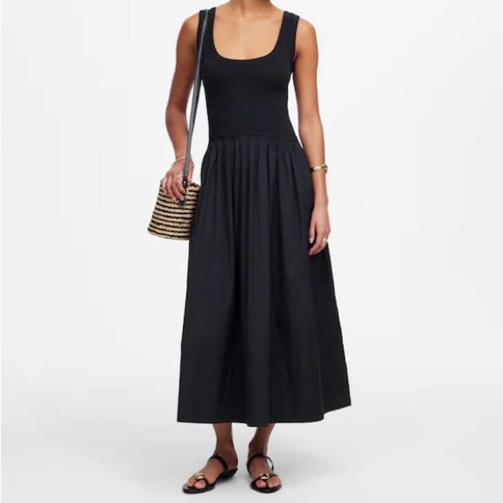 NWT Madewell Mixed Poplin Scoopneck Maxi Dress Black sz M